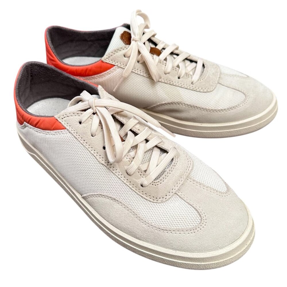 Olukai Punini Off-White Molten Orange Men’s 8 Sneakers Drop In Heel Suede Mesh